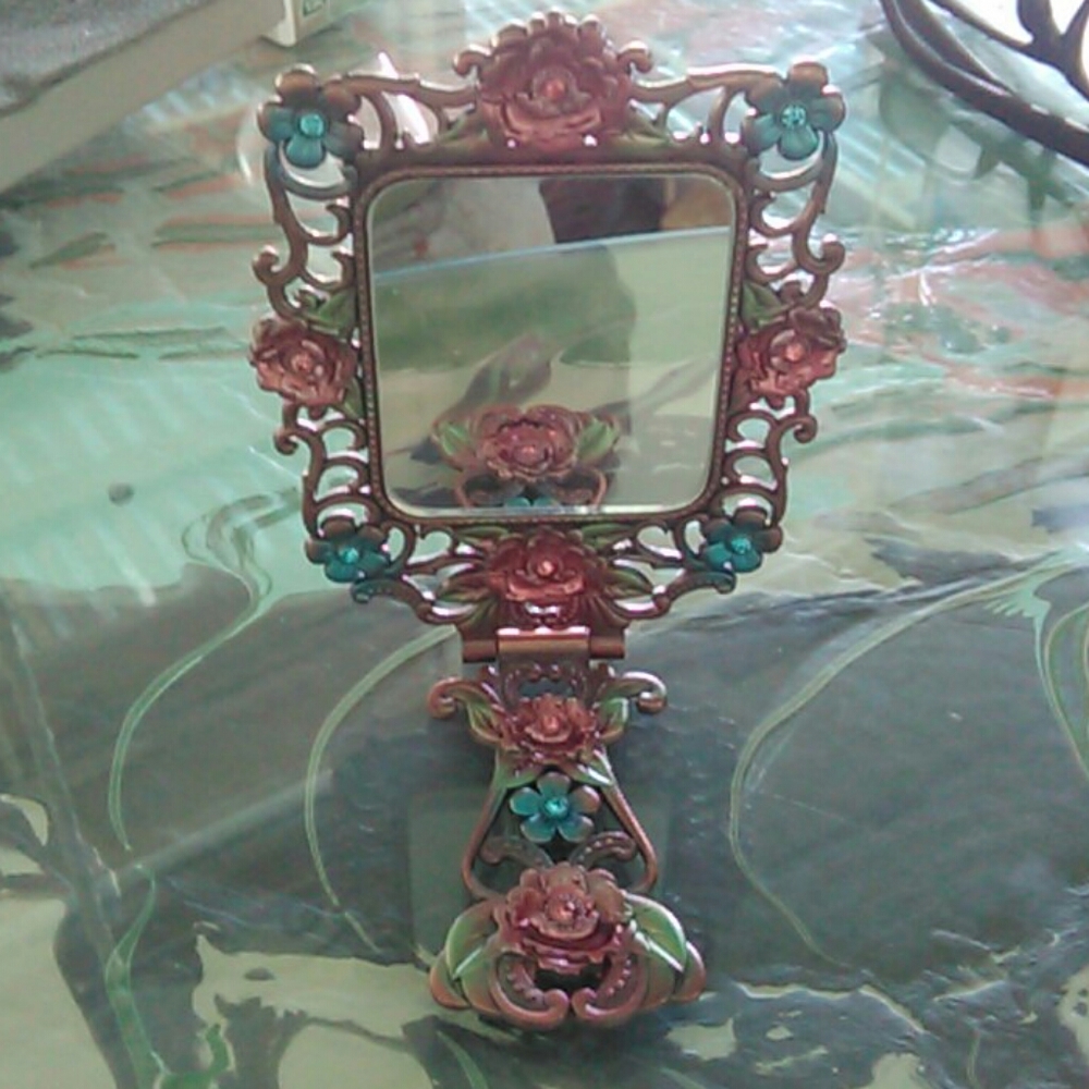 Vintage Cloisonne Peacock Foldable Hand Mirror